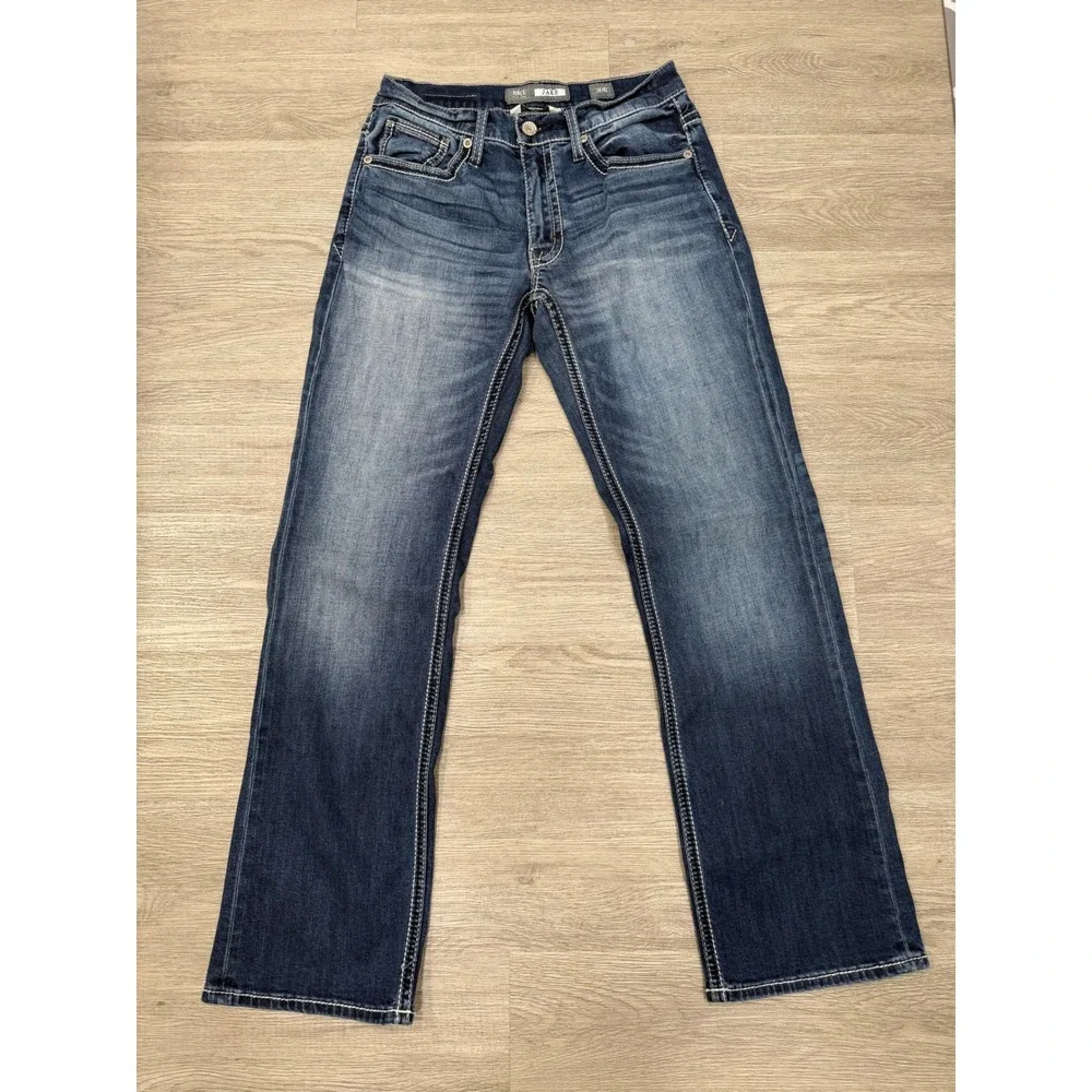 BKE Jake Bootleg Jeans Mens 30x30.5 Dark Wash Contrast Stitch Western Y2K Cowboy